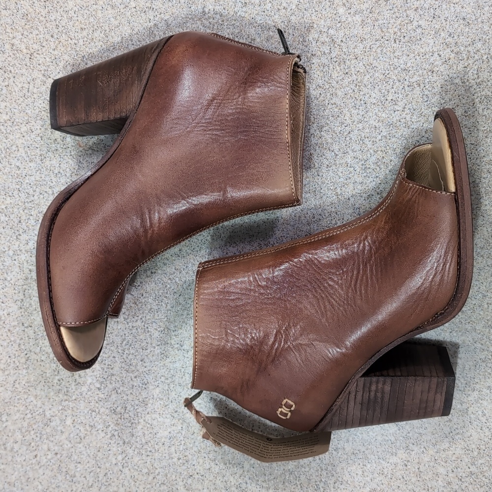 Bed Stu Onset Open Toe Bootie Boot, Brown Leather, Stacked Heel, Women 7.5 - Picture 7 of 16